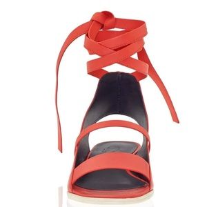 TIBI Ellison Leather Lace Up Open Toe Flat Sandals.